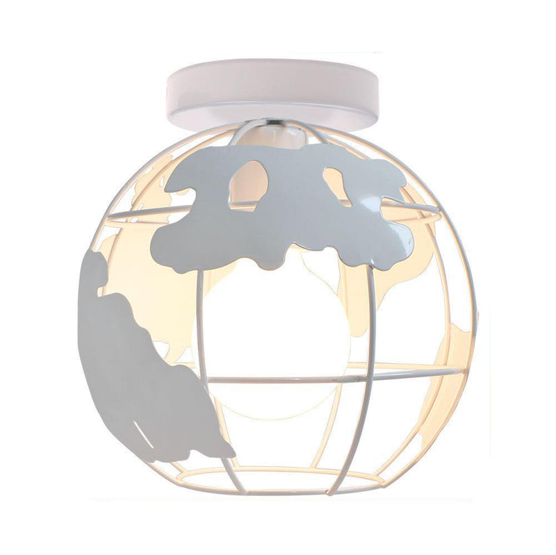 Luz de techo semiempotrada de 1 luz con forma de globo de mapa creativa contemporánea para niños de hierro para dormitorio 
