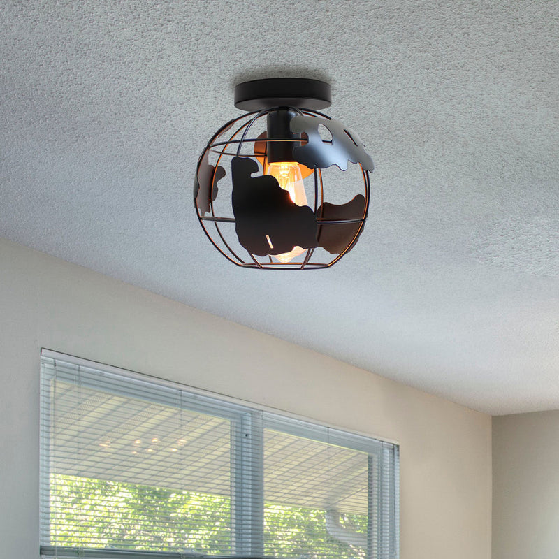 Luz de techo semiempotrada de 1 luz con forma de globo de mapa creativa contemporánea para niños de hierro para dormitorio 