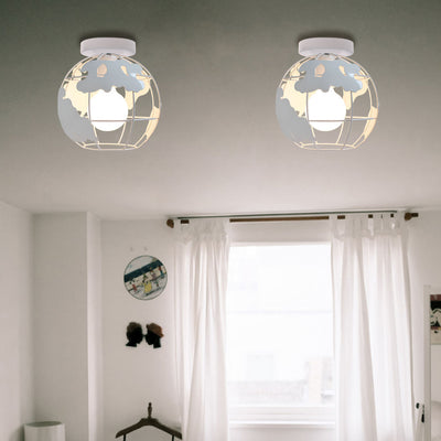 Luz de techo semiempotrada de 1 luz con forma de globo de mapa creativa contemporánea para niños de hierro para dormitorio 