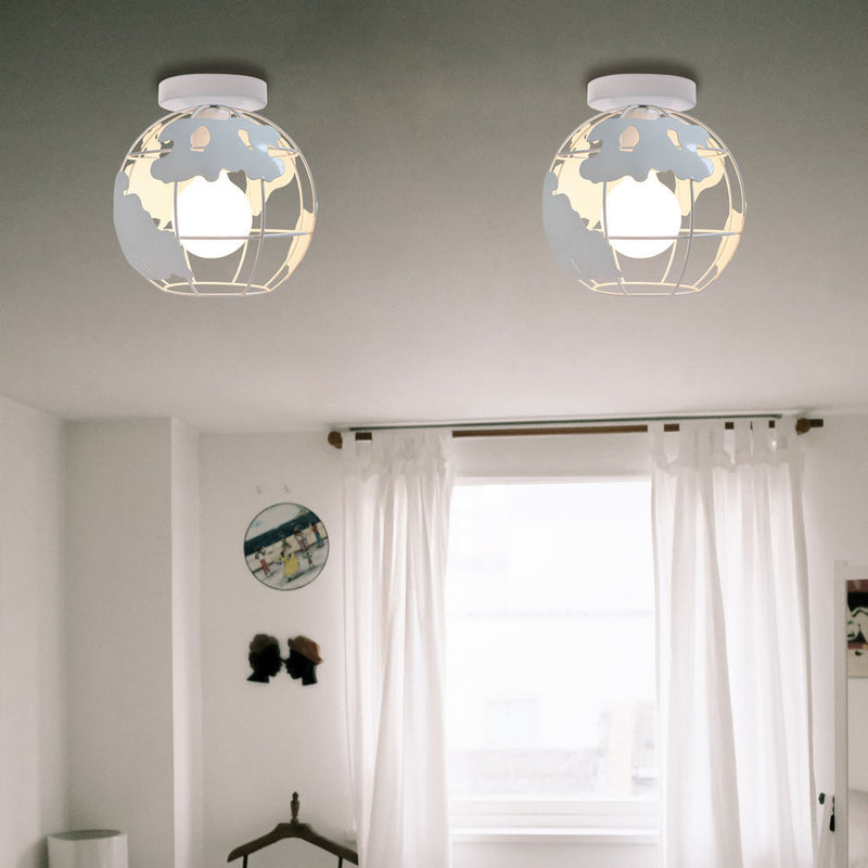 Luz de techo semiempotrada de 1 luz con forma de globo de mapa creativa contemporánea para niños de hierro para dormitorio 