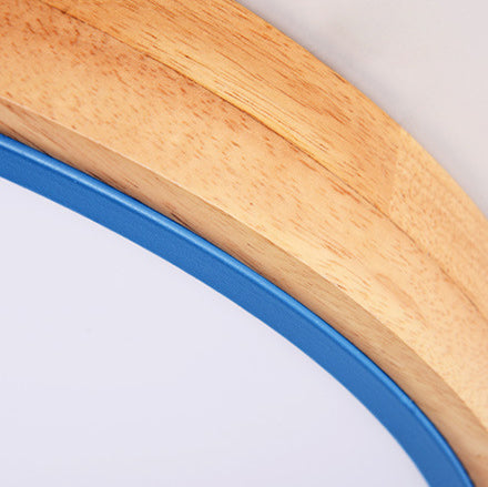 Modern Minimalist Round Macaron Iron Wood Acrylic LED Flush Mount Ceiling Light For Living Room