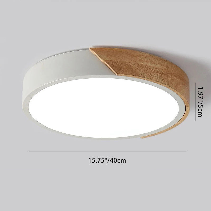 Modern Minimalist Round Macaron Iron Wood Acrylic LED Flush Mount Ceiling Light For Living Room