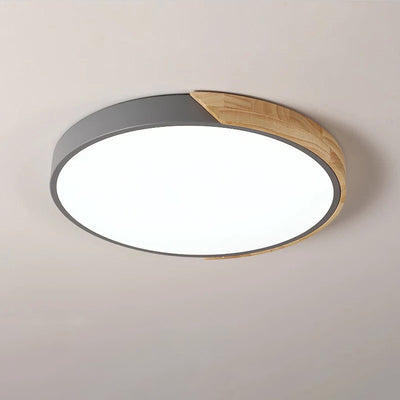 Modern Minimalist Round Macaron Iron Wood Acrylic LED Flush Mount Ceiling Light For Living Room