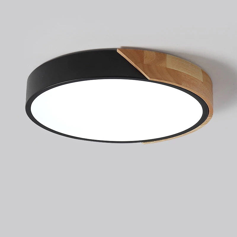 Modern Minimalist Round Macaron Iron Wood Acrylic LED Flush Mount Ceiling Light For Living Room