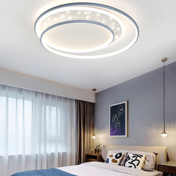 Plafonnier LED rond contemporain nordique en étoile en fer, silicone et acrylique pour chambre 