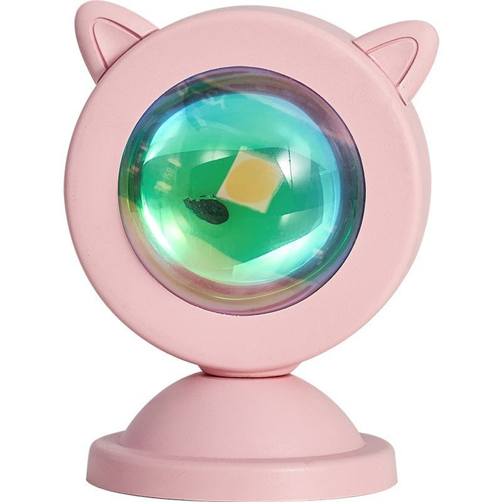 Lámpara de mesa de luz ambiental LED USB de ABS en forma de orejas de gato rosa creativa contemporánea para dormitorio 