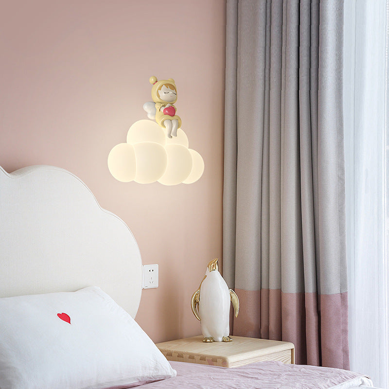 Applique murale contemporaine Creative Cloud Angel Rabbit Iron PE LED pour chambre d&