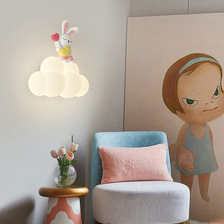 Applique murale contemporaine Creative Cloud Angel Rabbit Iron PE LED pour chambre d&