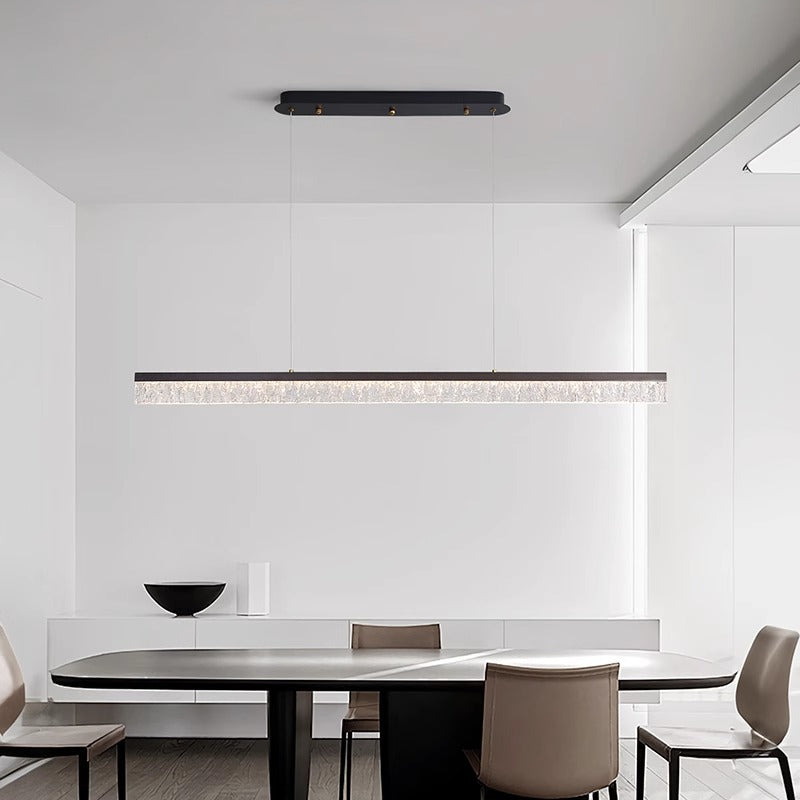 Lustres modernes minimalistes en acier inoxydable résine longue bande LED pour salle à manger 