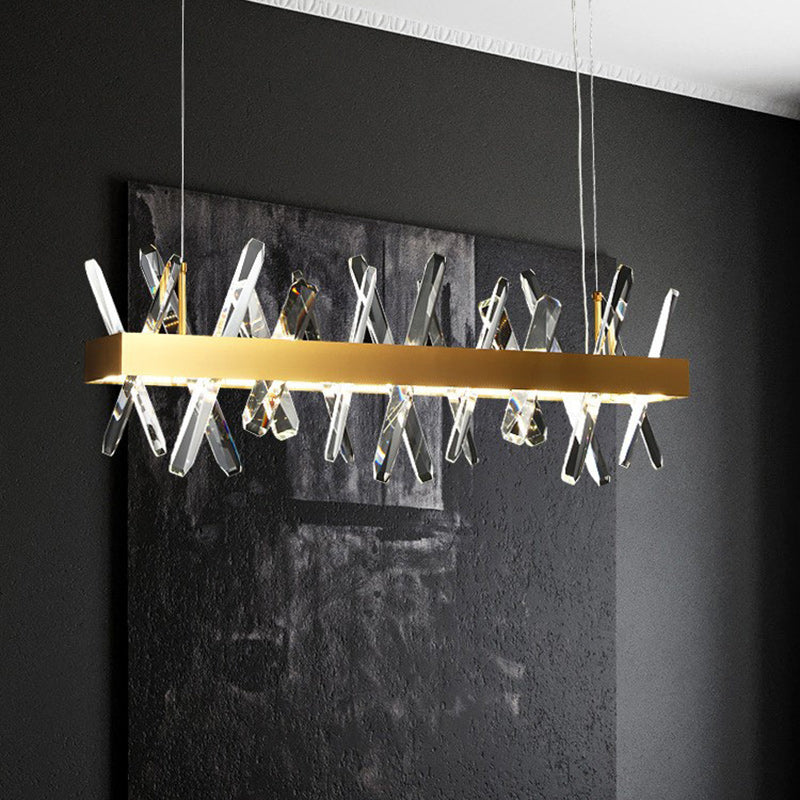 Luminaires suspendus modernes en cristal linéaire rectangulaire en acier inoxydable de luxe moderne pour salle à manger 