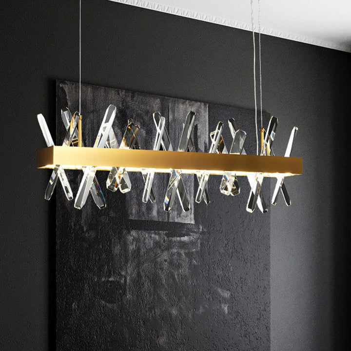 Luminaires suspendus modernes en cristal linéaire rectangulaire en acier inoxydable de luxe moderne pour salle à manger 