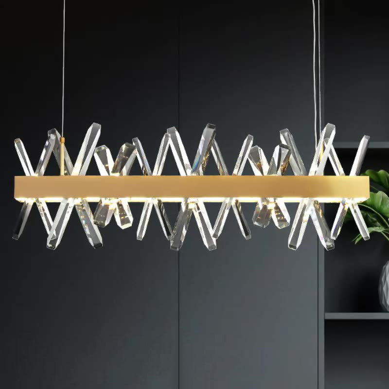Luminaires suspendus modernes en cristal linéaire rectangulaire en acier inoxydable de luxe moderne pour salle à manger 