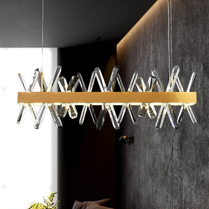 Luminaires suspendus modernes en cristal linéaire rectangulaire en acier inoxydable de luxe moderne pour salle à manger 