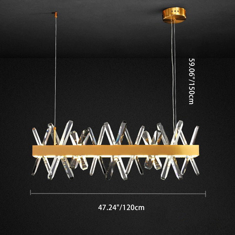 Luminaires suspendus modernes en cristal linéaire rectangulaire en acier inoxydable de luxe moderne pour salle à manger 