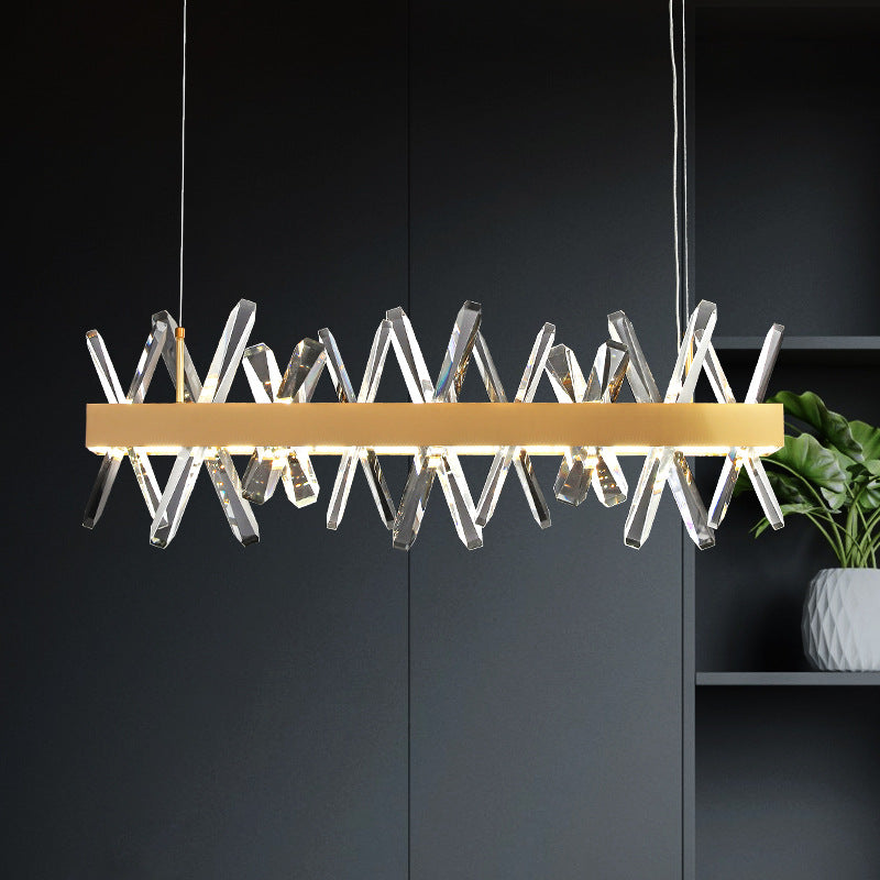 Luminaires suspendus modernes en cristal linéaire rectangulaire en acier inoxydable de luxe moderne pour salle à manger 