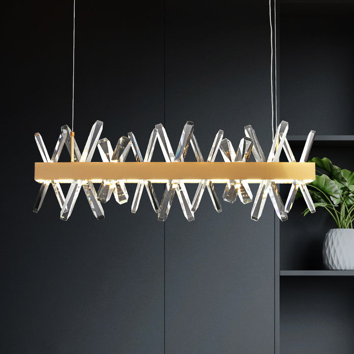 Luminaires suspendus modernes en cristal linéaire rectangulaire en acier inoxydable de luxe moderne pour salle à manger 