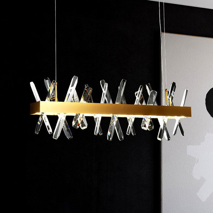 Luminaires suspendus modernes en cristal linéaire rectangulaire en acier inoxydable de luxe moderne pour salle à manger 