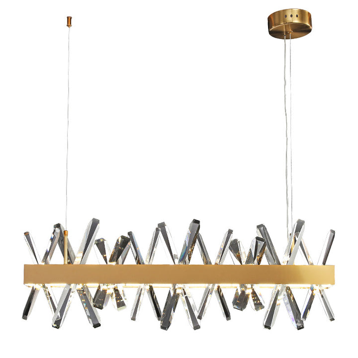 Luminaires suspendus modernes en cristal linéaire rectangulaire en acier inoxydable de luxe moderne pour salle à manger 