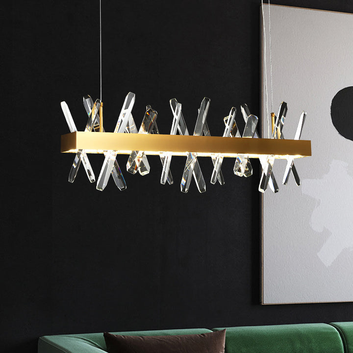 Luminaires suspendus modernes en cristal linéaire rectangulaire en acier inoxydable de luxe moderne pour salle à manger 