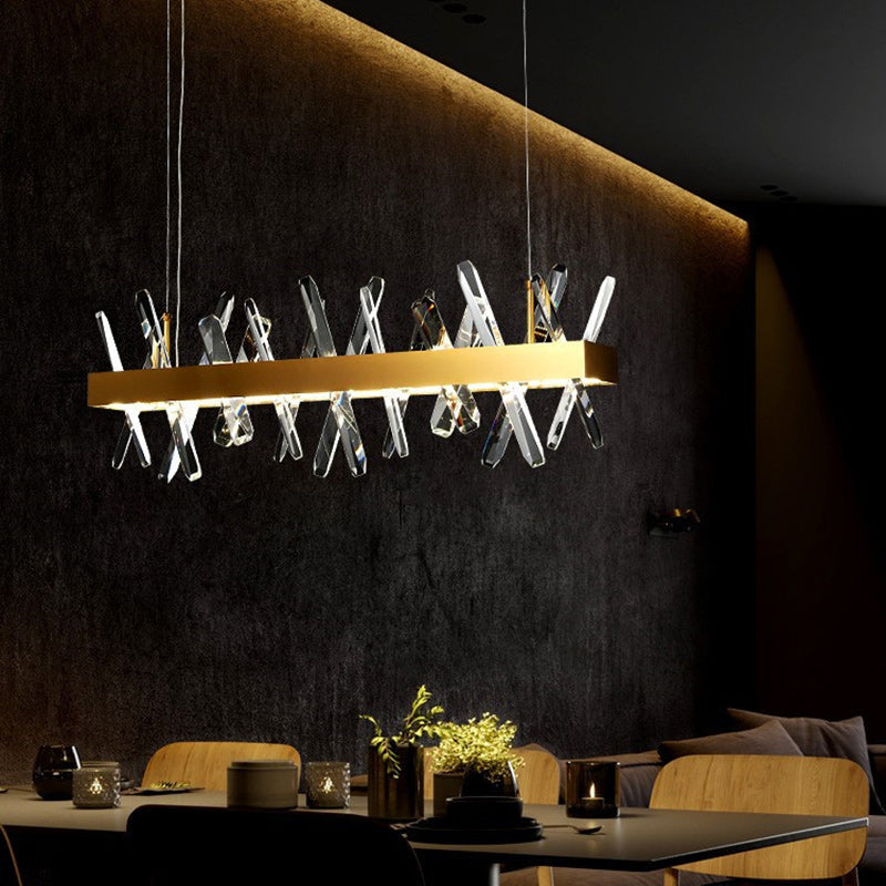 Luminaires suspendus modernes en cristal linéaire rectangulaire en acier inoxydable de luxe moderne pour salle à manger 