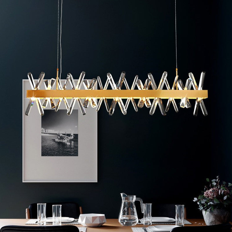 Luminaires suspendus modernes en cristal linéaire rectangulaire en acier inoxydable de luxe moderne pour salle à manger 