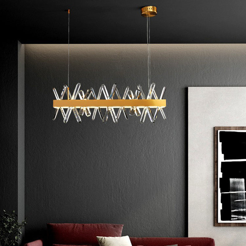 Luminaires suspendus modernes en cristal linéaire rectangulaire en acier inoxydable de luxe moderne pour salle à manger 