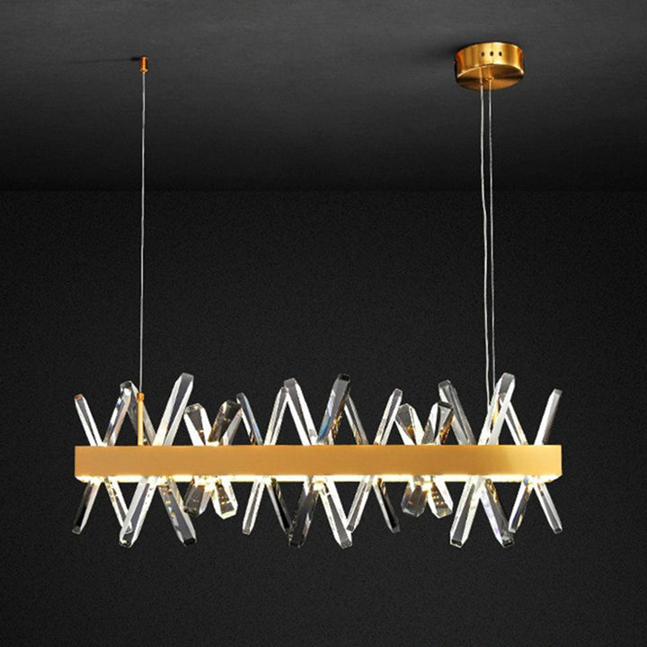 Luminaires suspendus modernes en cristal linéaire rectangulaire en acier inoxydable de luxe moderne pour salle à manger 