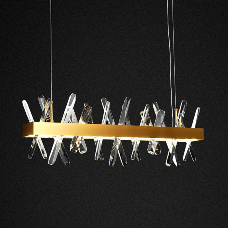 Luminaires suspendus modernes en cristal linéaire rectangulaire en acier inoxydable de luxe moderne pour salle à manger 