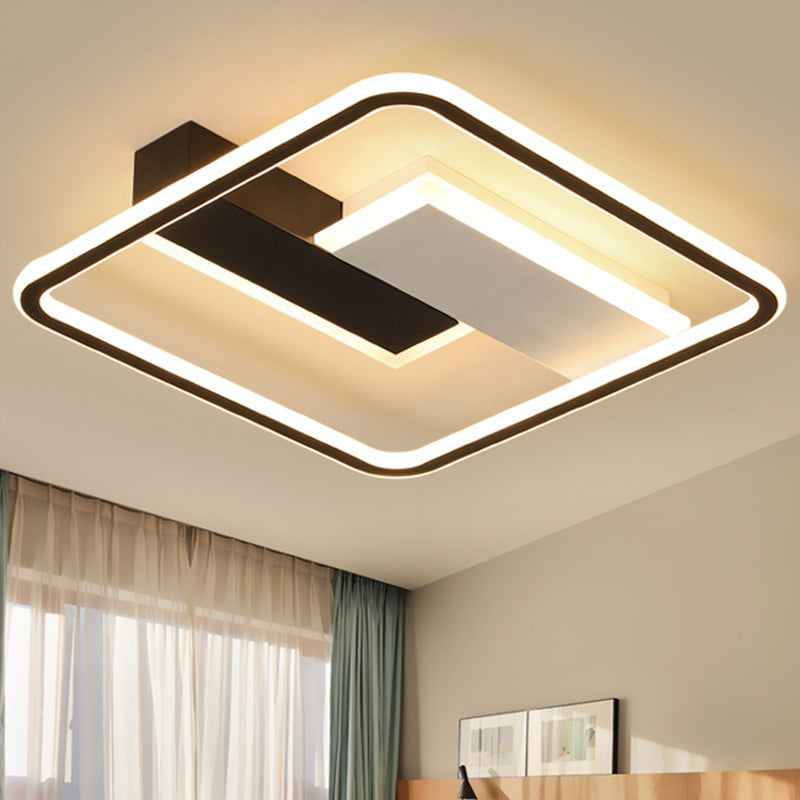 Luz de techo LED de montaje semi empotrado cuadrada de hierro contemporáneo, aluminio y acrílico, en blanco y negro, para dormitorio 