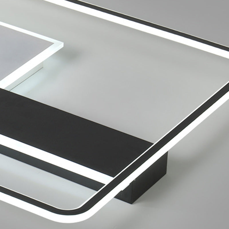 Luz de techo LED de montaje semi empotrado cuadrada de hierro contemporáneo, aluminio y acrílico, en blanco y negro, para dormitorio 