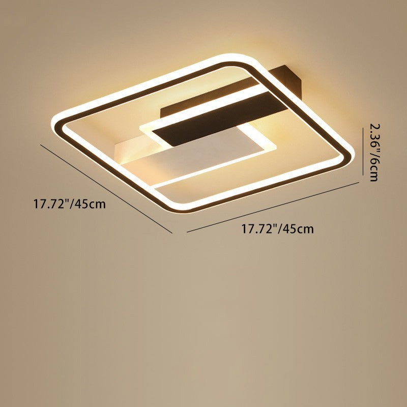 Luz de techo LED de montaje semi empotrado cuadrada de hierro contemporáneo, aluminio y acrílico, en blanco y negro, para dormitorio 