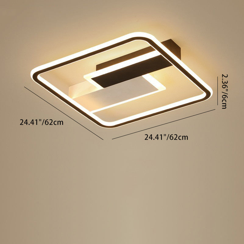 Luz de techo LED de montaje semi empotrado cuadrada de hierro contemporáneo, aluminio y acrílico, en blanco y negro, para dormitorio 