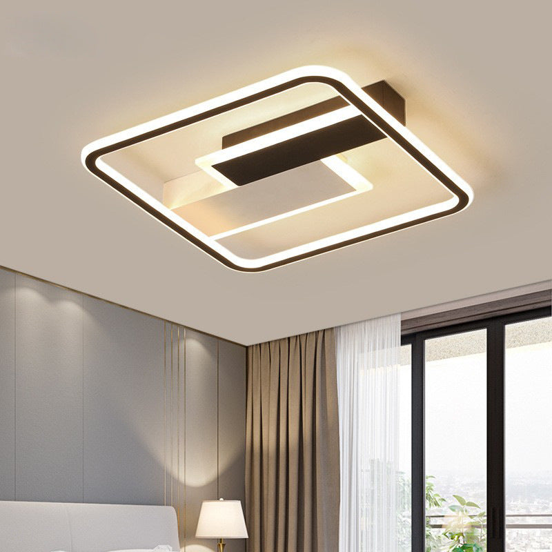 Luz de techo LED de montaje semi empotrado cuadrada de hierro contemporáneo, aluminio y acrílico, en blanco y negro, para dormitorio 