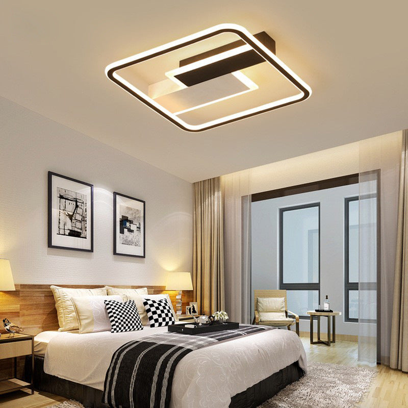 Luz de techo LED de montaje semi empotrado cuadrada de hierro contemporáneo, aluminio y acrílico, en blanco y negro, para dormitorio 