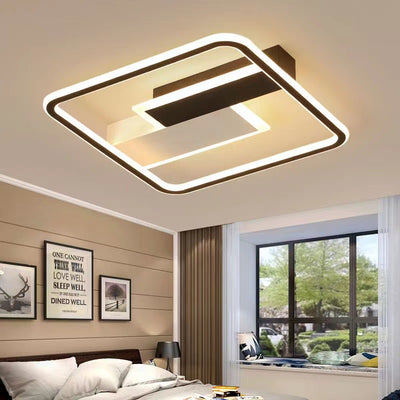 Luz de techo LED de montaje semi empotrado cuadrada de hierro contemporáneo, aluminio y acrílico, en blanco y negro, para dormitorio 