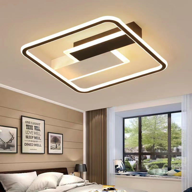 Luz de techo LED de montaje semi empotrado cuadrada de hierro contemporáneo, aluminio y acrílico, en blanco y negro, para dormitorio 