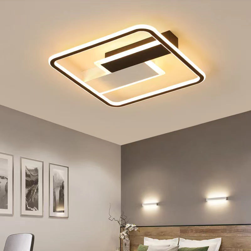 Luz de techo LED de montaje semi empotrado cuadrada de hierro contemporáneo, aluminio y acrílico, en blanco y negro, para dormitorio 