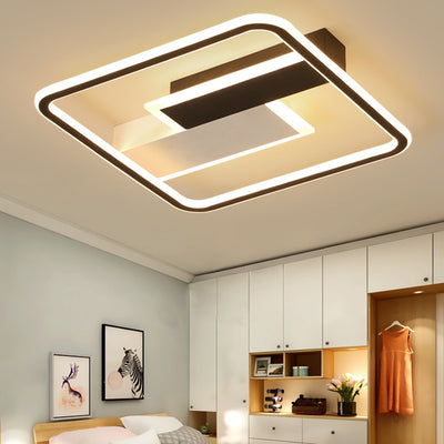 Luz de techo LED de montaje semi empotrado cuadrada de hierro contemporáneo, aluminio y acrílico, en blanco y negro, para dormitorio 