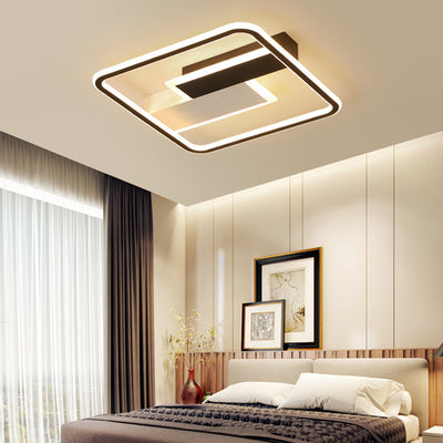 Luz de techo LED de montaje semi empotrado cuadrada de hierro contemporáneo, aluminio y acrílico, en blanco y negro, para dormitorio 