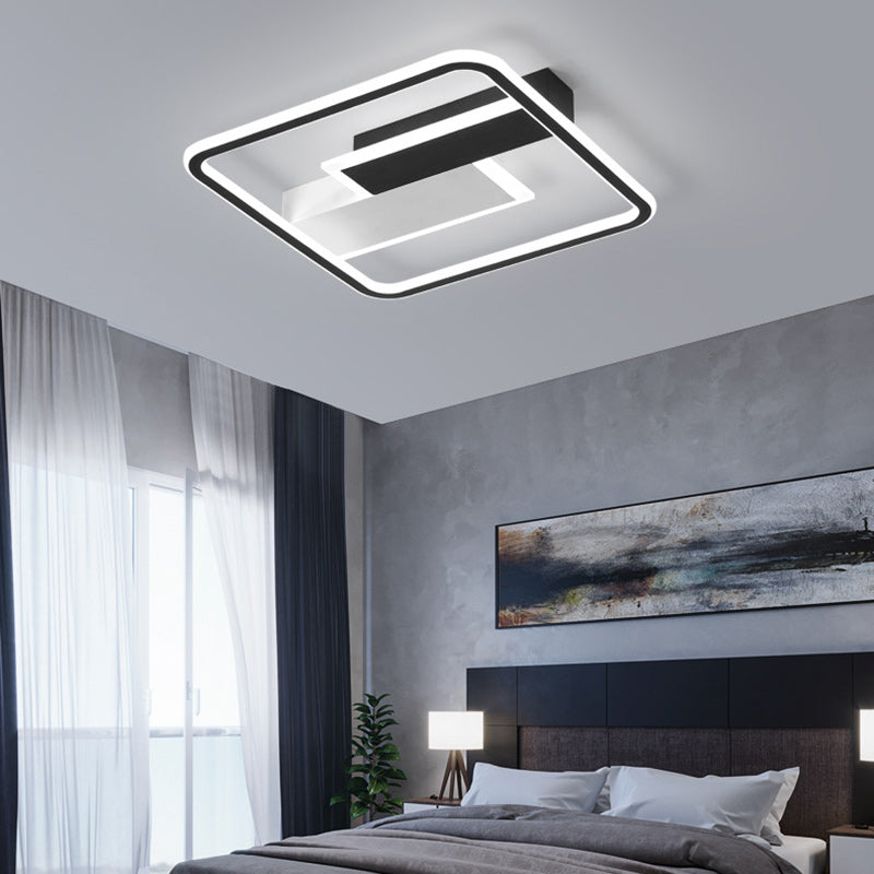 Luz de techo LED de montaje semi empotrado cuadrada de hierro contemporáneo, aluminio y acrílico, en blanco y negro, para dormitorio 