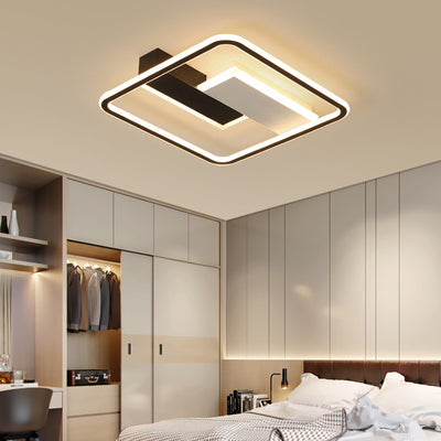 Luz de techo LED de montaje semi empotrado cuadrada de hierro contemporáneo, aluminio y acrílico, en blanco y negro, para dormitorio 