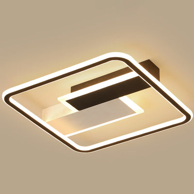 Luz de techo LED de montaje semi empotrado cuadrada de hierro contemporáneo, aluminio y acrílico, en blanco y negro, para dormitorio 