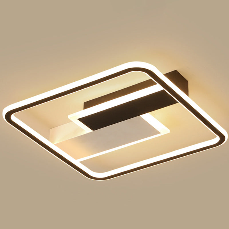 Luz de techo LED de montaje semi empotrado cuadrada de hierro contemporáneo, aluminio y acrílico, en blanco y negro, para dormitorio 