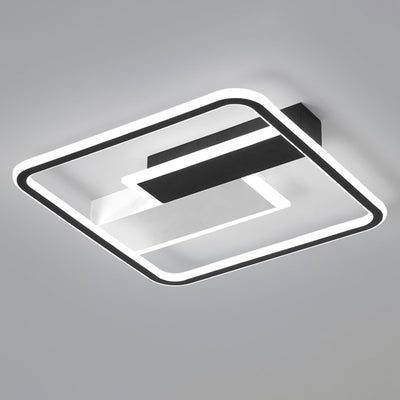 Luz de techo LED de montaje semi empotrado cuadrada de hierro contemporáneo, aluminio y acrílico, en blanco y negro, para dormitorio 