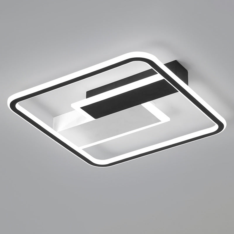 Luz de techo LED de montaje semi empotrado cuadrada de hierro contemporáneo, aluminio y acrílico, en blanco y negro, para dormitorio 