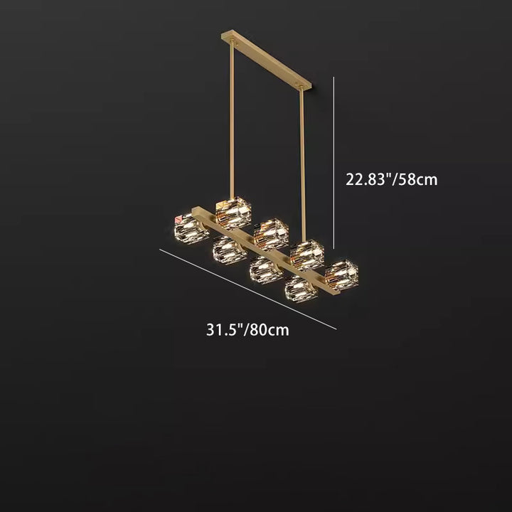 Contemporary Luxury Copper Multi-Head Square Crystal 8/10/12/14/18/22 Light Chandeliers Island Light For Dining Room
