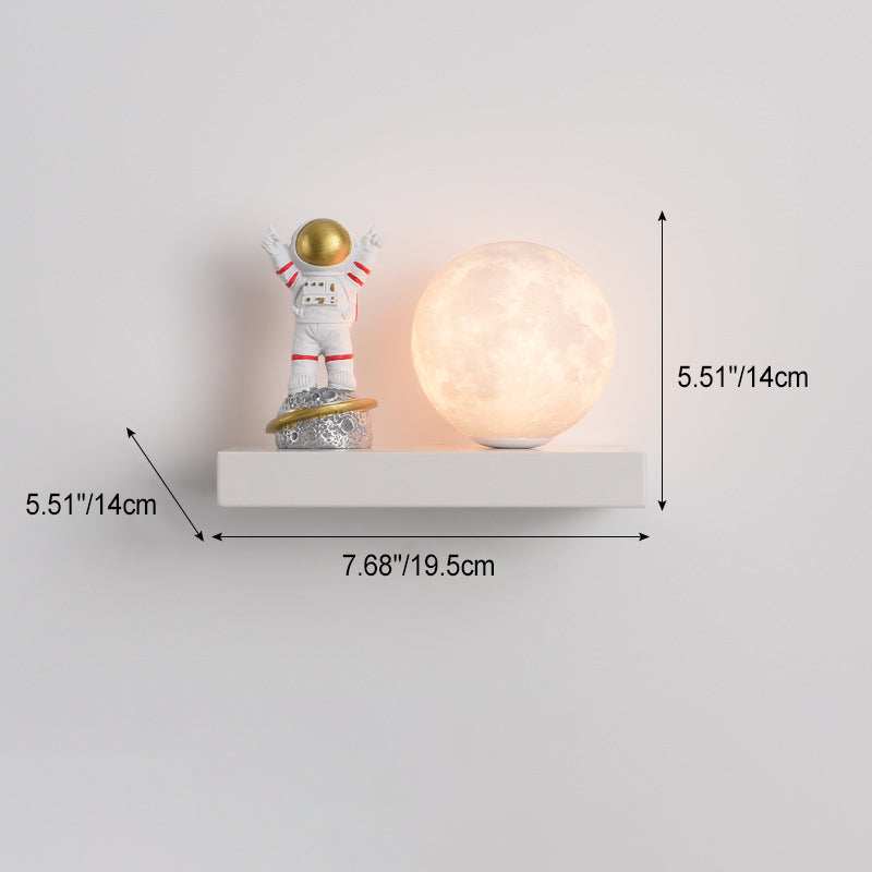 Contemporary Creative Cartoon Rabbit Astronaut Iron Resin Wood 1 -Light Wall Sconce Lamp For Bedroom
