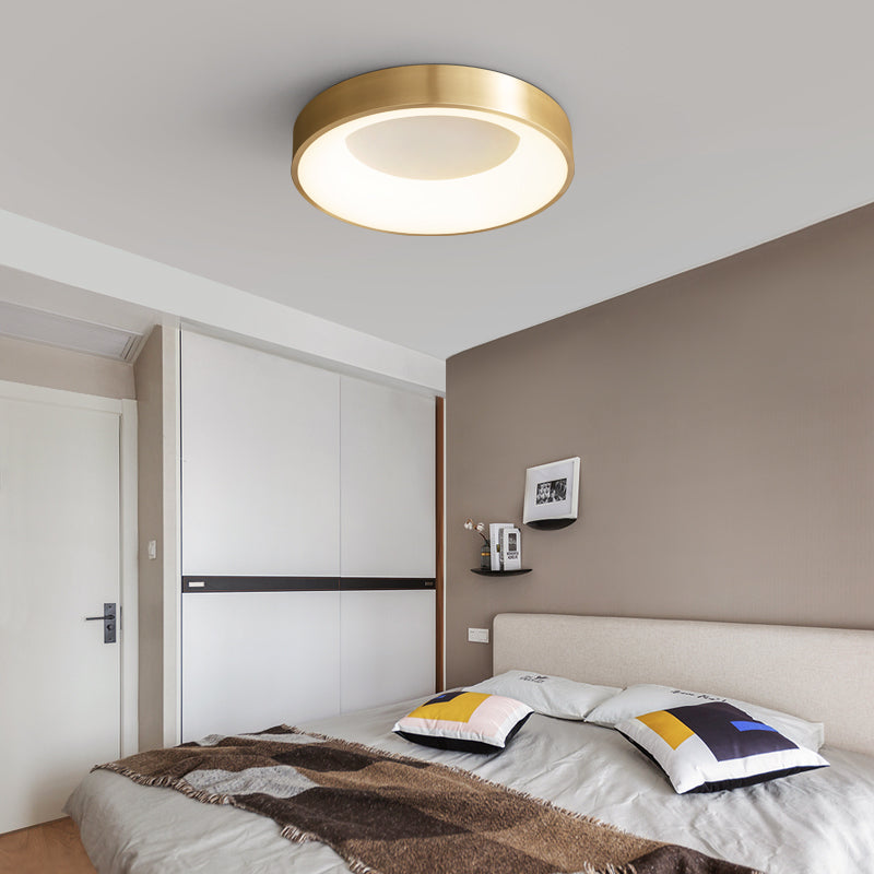 Plafonnier LED Rond Minimaliste Moderne en Cuivre et Acrylique pour Salon 