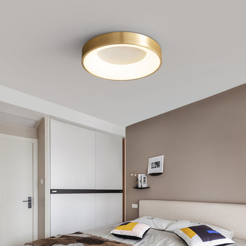 Plafonnier LED Rond Minimaliste Moderne en Cuivre et Acrylique pour Salon 