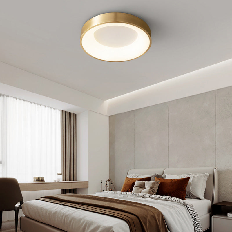 Plafonnier LED Rond Minimaliste Moderne en Cuivre et Acrylique pour Salon 
